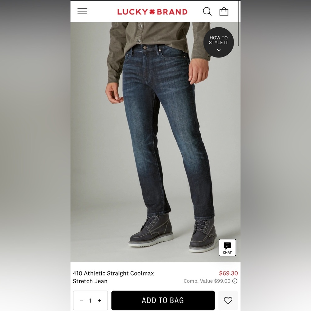 Men’s Lucky Brand 34/32 410 Athletic Straight Coolmax Stretch Jeans
